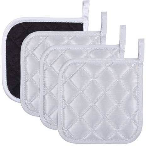 Yuanchu 4 presine da cucina, multiuso, in cotone, resistenti al calore, trapuntate, lavabili in lavatrice, per cucina, piani di lavoro, presine da forno (nero)