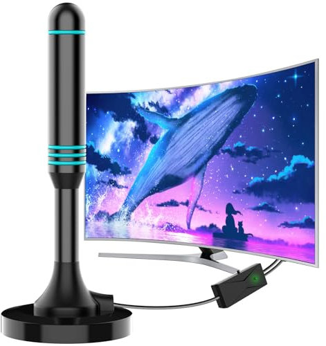 TV Aerial Indoor Digital TV Ariels with Booster, Strong Magnetic Base Freeview Aerial for Easy Installation, Smart TV Aerial Indoor Support 4K/1080P All TV - 16.4FT Coax Cable (Blue)