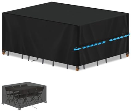 SIMPHAUS Bache Table Exterieur,Housse de Protection Salon de Jardin Impermeable,Housse Protection Table de Jardin Exterieur avec Cordon de Serrage,Anti-UV 420D Oxford Housse Table Jardin 160x100x75cm