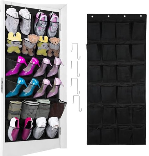 qimeyu Zapatero colgante puerta, Organizador de zapatos puerta, 24 bolsillos, Plegable, Negro