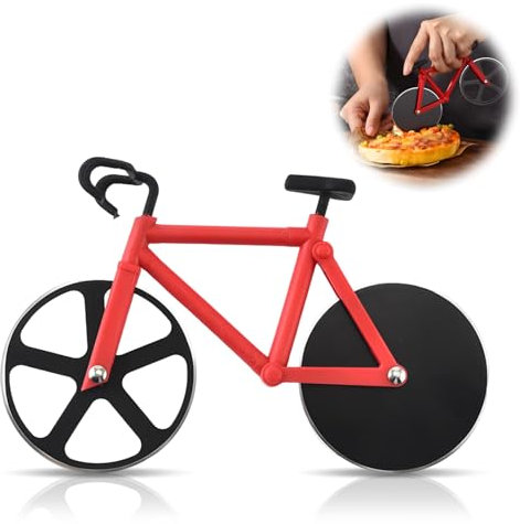 1 Stück Fahrrad Pizzaschneider, Doppel Pizza Cutter mit Scharfem Schneiderad, Familien Pizzaroller, Fahrrad Geschenkideen, Essen Grade Antihaftbeschichteter Edelstahl Doppel Pizza Schneider