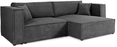 Generisch Keymon Cord Ecksofa mit Schlaffunktion und Bettkasten, Schlafsofa mit 200 x 135 cm Liegefläche, Cord L Form Sofa (POSO 060)