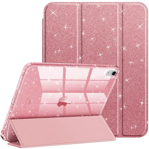 Fintie Glitzer Hülle für iPad A16 11./10. Generation (2025/2022, 11/10.9) | Transparente Glitzer-Schutzhülle mit Stifthalter, Stoßfest Glänzender Rückseite & Auto Sleep/Wake, Roségold