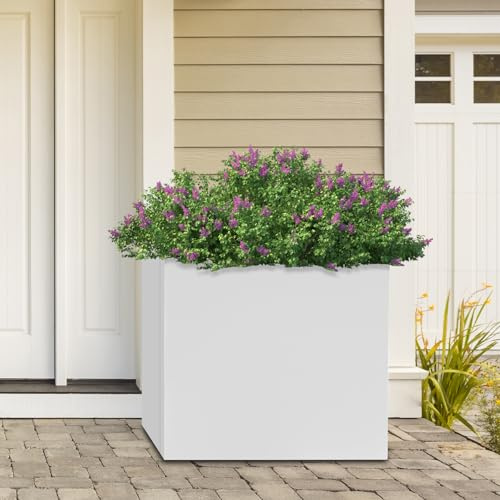 Apriltop 60 * 60 * 60cm Jardinière Carrée, Acier Pot à Plantes Cubique pour l'extérieur, Modernes et Robustes Pot de Fleurs pour Patio, Terrasse, Cour, Jardin, Blanc
