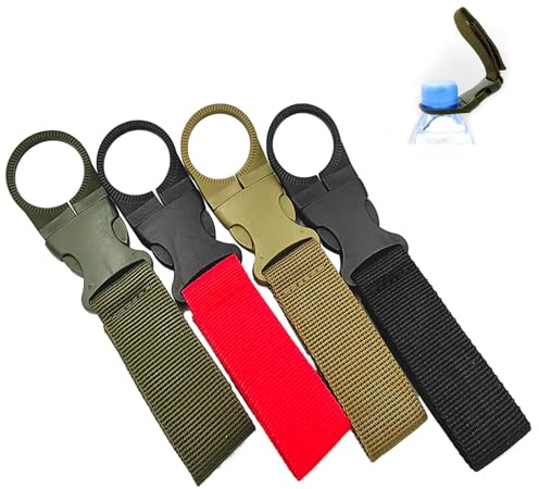 4 Stück Wasserflaschen Schnallen Halter, Nylon Gürtel Karabiner Flaschenhalter Set, Farbenfroh Wasserflasche Schnalle Clip, Tragbarer Mineralwasser Flaschen Clips für Sommer Camping Wandern Angeln