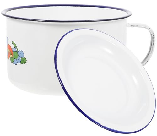 Healifty Taza De Comida Rápida Esmaltada Cuenco Retro Con Tapa Hogar Cuenco Esmaltado Vintage Para Sopas y Fideos