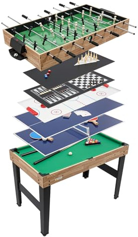 10-in-1 Tischfußballtisch mit 8 Stangen und 10 integrierten Spielen,Multifunktionstisch mit Fußball, Billard, Tischtennis und mehr, für zu Hause oder im Büro