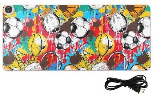 Colorful Giraffe Balls Leather Computer Heated Mouse Pad 31.5 x 13 in Hand Warmer Desk Top Pad for Home Office Desk Gaming,Writing