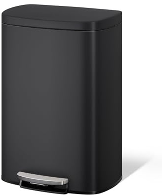 GarveeHome Ensemble poubelle métallique 50L : poubelle de cuisine 10L en acier inoxydable avec couvercle, pédale, bac intérieur, poignée arrière, blanc (Blanc, 50L)