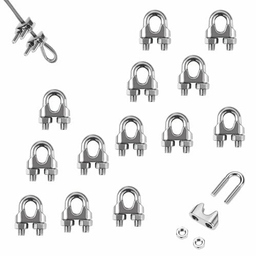 14 Piezas Abrazaderas de Cable M4 Abrazadera de Alambre Clip de Cuerda Inoxidable para Actividades Industriales Familiares Al Aire Libre