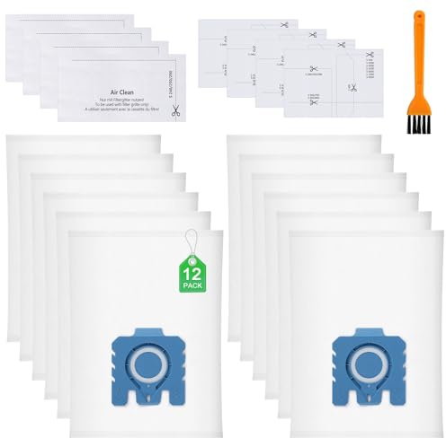 12 Sacchetti compatibili con Miele GN, 3D Efficiency Sacchetti per Aspirapolvere Miele Classic C1 Complete C2/C3 S2/S5/S8, Filtraggio a 5 Strati + 4 Filtri Motore + 4 Filtri di Scarico Airclean