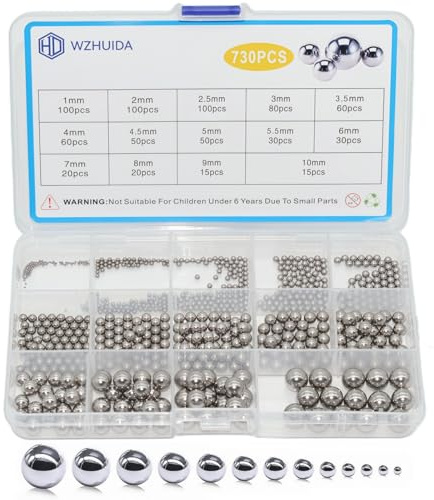 WZHUIDA 730 Stück Kugellager Kugeln, Edelstahl Metallkugeln, Stahlkugeln für Fahrrad Mountainbike Rad Präzision Ersatzteile - 1/2/2.5/3/3.5/4/4.5/5/5.5/6/7/8/9/10 mm