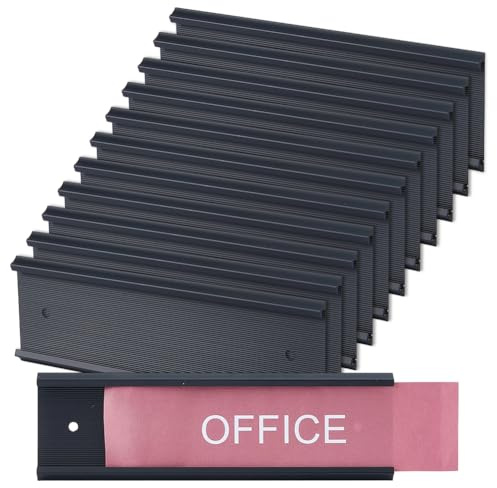 DICOSMETIC 12Pcs Aluminum Name Plate Holders Wall Mounted Name Plate Display 7.87x2.36x0.24 Inch Black Metal Small Door Sign Holder for Office Business Meeting Room