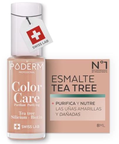 PODERM Nail Care Polish with Tea Tree - Beige | 8 ML - Swiss Lab | Purifies & Nourishes Yellow, Damaged Nails | Nail Varnish Enriched with Tea Tree, Silicium & Biotin | Created by a Podiatrist