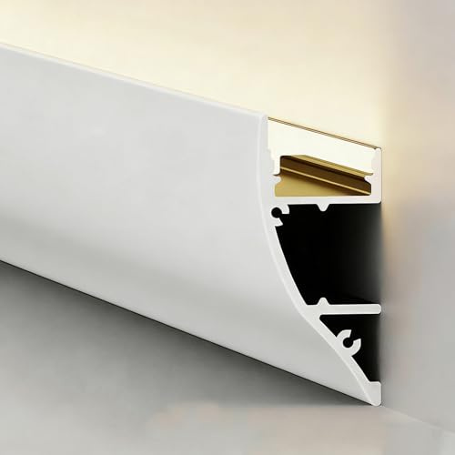 Stuckleisten Decke LED Led Kronenleiste Beleuchtungskanal für Wand Decke Kante, Oben/Unten Aluminiumprofil Ohne LED Streifen, Indirekte Beleuchtung Stuckleiste Schiene(White,1 pc)