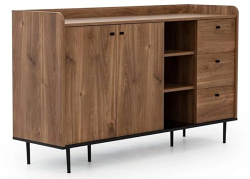MW EURO-MEBLE Sideboard VASINA K2D3SZ VS-01, Wohnzimmer Kommode mit Zwei Drehtüren, Griffen [Brandy Castello]