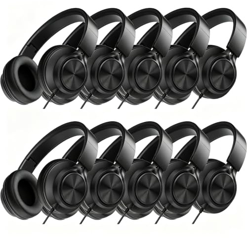 MIXCU Confezione da 10 cuffie per aule scolastiche, con jack da 3,5 mm cablato