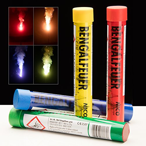 PartyMarty Bengalo Sparpack Multicolor Bengalfeuer im Bunten 4er Set Rot Gelb Grün & Blau GmbH®