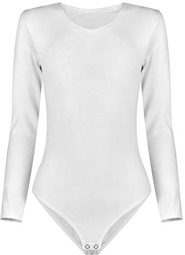 Evoni Kinder-Body Langarm - Baumwolle mit Elasthan, atmungsaktiv & dehnbar, Druckknöpfe im Schritt, Unisex, Ballettanzug 116 weiß