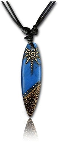 CHICNET Surferkette Baumwolle Holz Surfbrett Blume Türkis handbemalt verstellbar Kette blau
