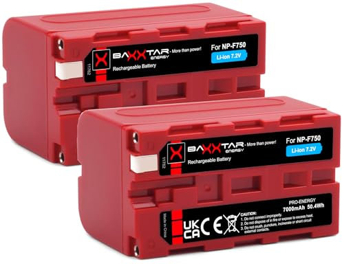 Baxxtar Pro NP-F750 Akku 2X echte 7000mAh (50.4Wh) kompatibel mit Sony NP-F750 / NP-F550 NP-F570 / NP-F970 / NP-F960 / NP-F570