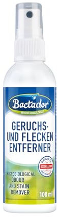 Bactador Enzymreiniger - Geruchsentferner & Fleckenentferner Spray 100ml - Mikrobiologischer Geruchsneutralisierer - Porentiefe Reinigung in Haushalt und Tierhaltung - Hundeurin/Katzenurin Entferner