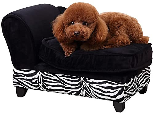PawHut Sofa für kleine und mittelgroße Hunde mit Stauraum, gepolstertes Holz und Plüsch Hundesofa, 57x34x36 cm, Schwarz und Weiß
