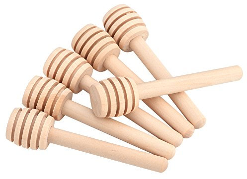 Bewinner 50Pcs/Set Mini Wood Honey Dipper Sticks Server for Honey Jar Honey Dipper Household Wooden Mini Jam Honey Dipper Jar Dispensing Collecting Stirring Rod Stick(10CM)