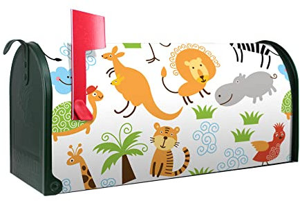 banjado® Amerikanischer Briefkasten - US Mailbox/Letterbox mit Motiv Fröhliche Tiere 51x22x17cm - Postkasten Stahl aus Amerika – Briefkasten amerikanisch pulverbeschichtet