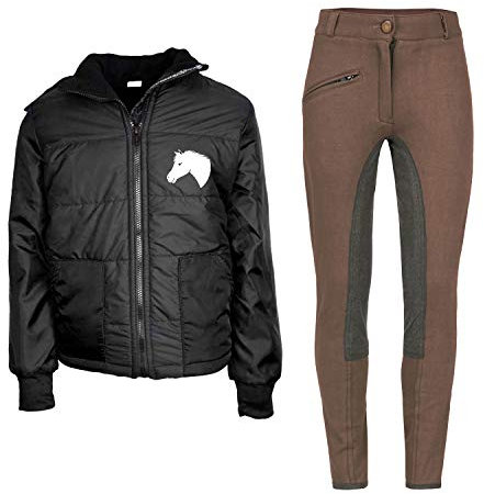 MS-Trachten Reitset Reithose braun Kinder Reitjacke Mia schwarz gesteppt Fleecefutter (158/164)