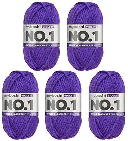 myboshi No.1 Wolle zum Häkeln und Stricken, Schnellstrickgarn, langlebige Mützenwolle, Strickwolle, Häkelwolle, mulesing-frei, 50g, Ll 55m Lila (Violett) 5 Knäuel