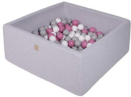 MEOWBABY Piscine à balles pour bébé – Fosses a Boules 90x90x40cm pour Enfants avec 200 balles – Piscine a Balle Enfant carrée en Coton, Gris Clair
