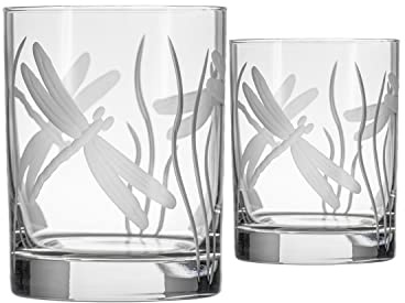 Rolf Glass Libelle doppeltes altmodisches Glas, 370 ml, Whiskyglas, bleifreies Glas, geätzte Trinkgläser, hergestellt in den USA (2 Stück)