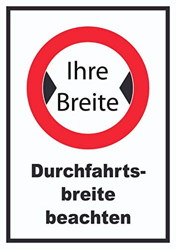 HB-Druck Durchfahrtsbreite Schild mit Ihrer Wunschbreite Symbol und Text A3 Rückseite selbstklebend