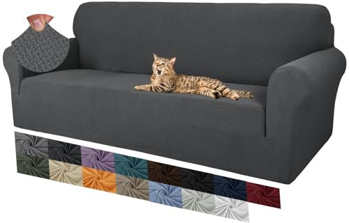 MAXIJIN Creative Jacquard Housse de canapé 3 Places, Super Extensible, antidérapante, adaptée aux Animaux domestiques, 1 pièce élastique de Protection pour canapé (3 Places, Gris Foncé)