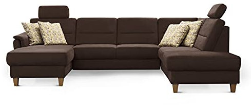 CAVADORE Wohnlandschaft Palera / Federkern-Sofa in U-Form mit 2 Kopfstützen / 314 x 89 x 212 / Mikrofaser, Braun