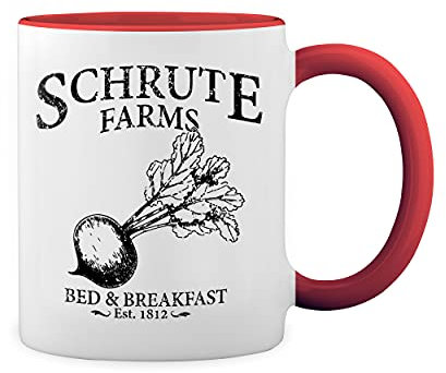 The Office TV Show Schrute Farms Dwight Dunder Miffline Beets Blanc tasse à café avec Red Rim et poignée Mug