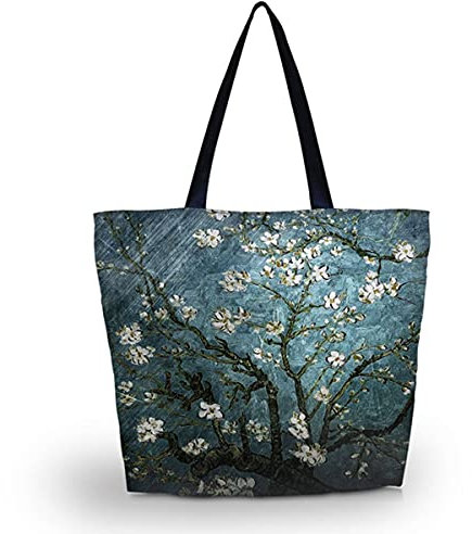 newplenty Strandtasche mit Reißverschluss, Einkaufstasche Faltbar, Große Wasserdichte Handtasche Damen Umhängetasche (Weiße Blumen)