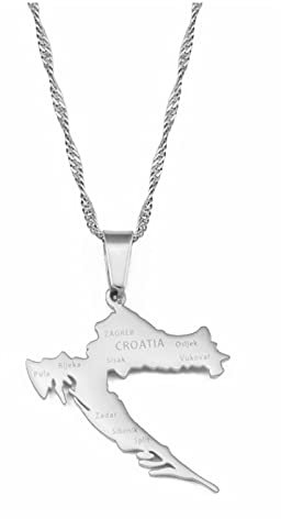 LIUZIXI Croatia Map Pendant Necklaces - Hip Hop Charm Friendship Necklaces - with City Names Croatian Country Maps Pendant for Women Men Jewelry,Silver
