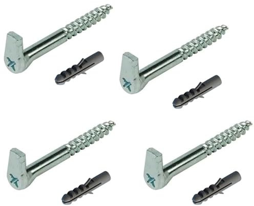 Slotted Square Hooks 100mm (4 Pack) – Heavy Duty L Hook Screw-in with Cross Slot, Galvanised Steel, Self-Tapping Hooks for Wood, Wall & DIY Projects