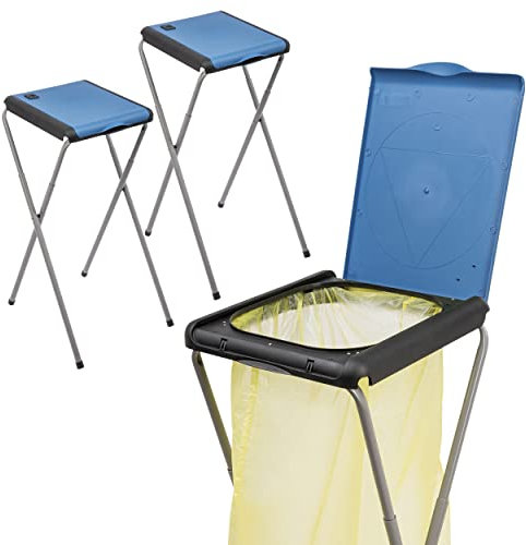 ONVAYA® Müllsackständer bis 120 Liter mit Deckel | Blau - 2 Stück | Stabiler höhenverstellbarer Müllsackhalter aus Metall für den gelben Sack