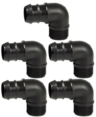Raccordo a Gomito Connettore Angolare con Portagomma e Filetto 90° per Tubi in PE e Sistemi Irrigazione a Goccia, Nero - Orto Facile (5, 16 mm x 3/4)