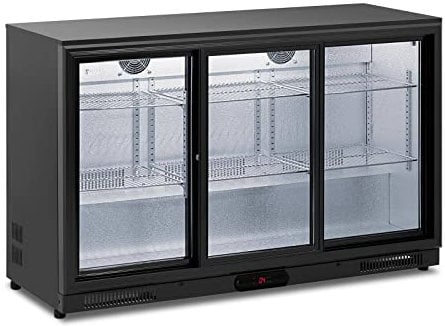 Royal Catering RC-BC009 Beverage Cooler - 318 L Black Powder-Coated Steel Drinks Fridge with Double-Walled Tempered Glass and Sliding Doors