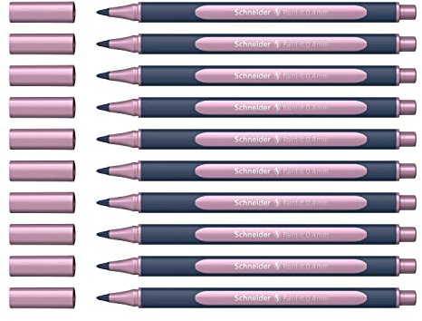 Schneider ML05001121 Metallic Rollerball Stifte (Strichstärke 0,4 mm, hochmetallische Tinte, schnelltrocknend, Gehäuse aus 88% biobasiertem Kunststoff) 10 Stück in der Farbe rose metallic