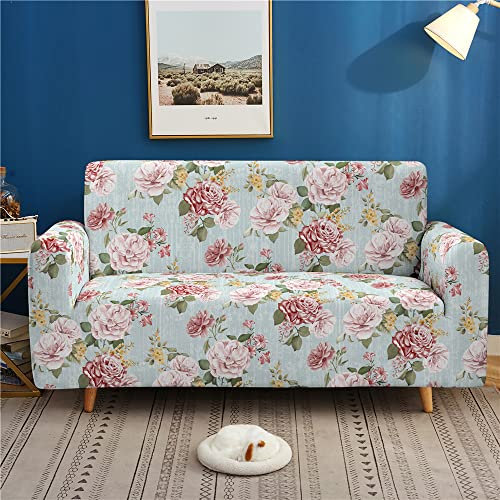 Lukery Sofabezug für 1/2/3/4 Sitzer, 3D Blumen Druck Eck Stretch-Sofabezug Anti-Rutsch Waschbar Möbelschutz Dehnbar Elastischer Couchbezug für Haustiere/Katze/Hund (Rosa Blumen,2 Sitzer)