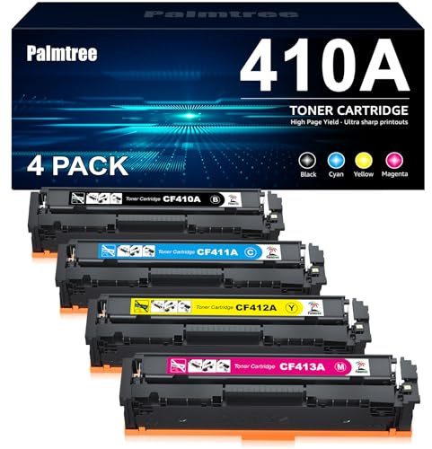 Palmtree 410A 410X Toner Kompatibel für HP CF410A CF410X Multipack Tonerkartusche für HP Color Laserjet Pro MFP M477fdw M477fdn M377dw M452dn M452nw Toner (Schwarz Cyan Gelb Magenta, 4-Pack)