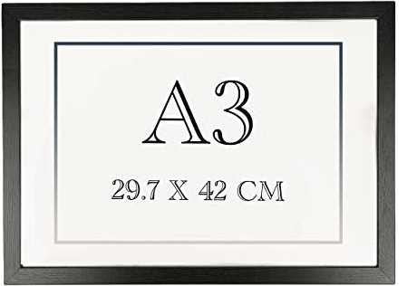Cadre Photo Noir 29.7x42cm A3 en Bois MDF avec Panneau en Verre, Cadre Photo Bois Noir pour Table et Mur