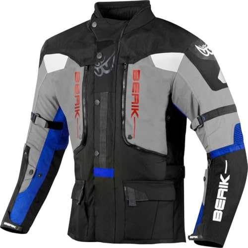 Berik Dakota Wasserdichte 3in1 Motorrad Textiljacke, Schwarz/Grau/Blau, Größe 48