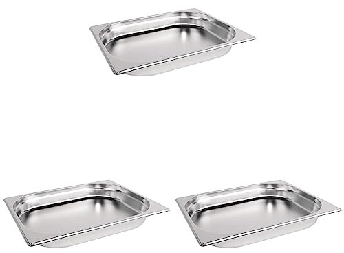 Vogue K925 Stainless Steel 1/2 Gastronorm Pan 2.5Ltr/40mm Deep Food Container, Silver (Pack of 3)