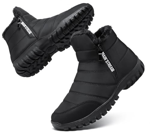 Hanani Homme Bottes de Neige Hiver Fermeture éclair latérale Fourrées Doublure Chaude Avec Impermeable Randonnée Confort Antidérapage Classique Chaussures Noir EU40